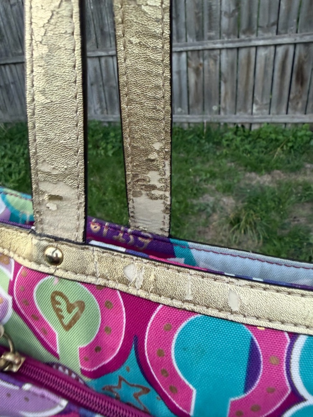 COACH Purple Multicolor Signature Print Tote with Gold Trim - Picture 7 of 15
